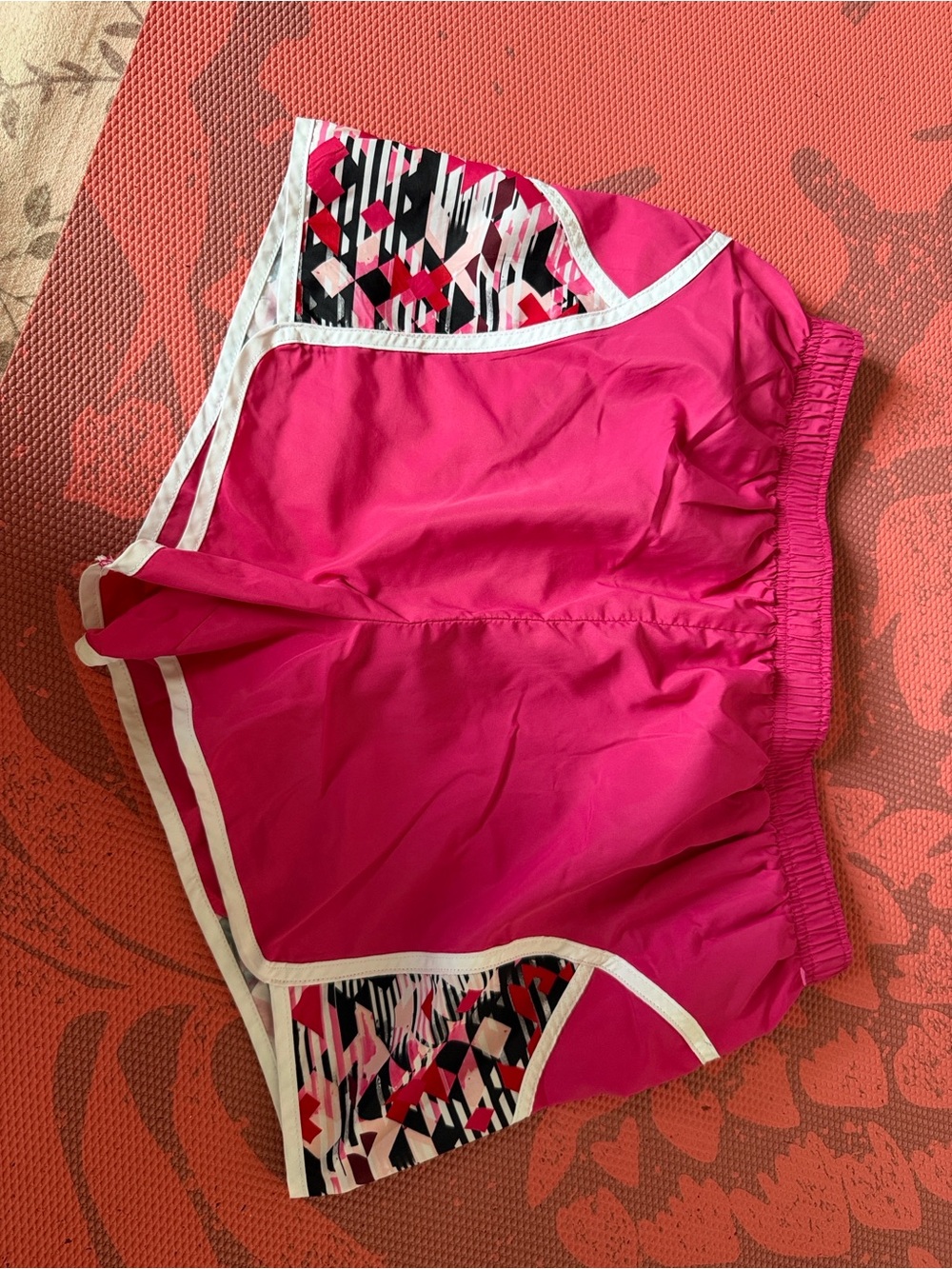 Bright Pink Athletic Shorts with Geometric Trim